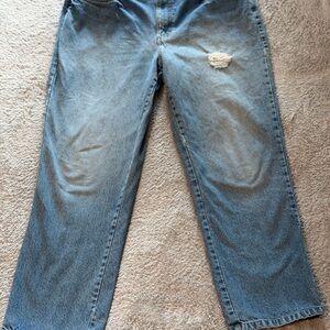 Women's Straight Leg Jeans in Light Blue with Subtle Distressing